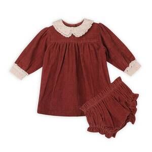 NEW VIVERANO ORGANICS girl's lace collar velvet dress and bloomer set in apple b
